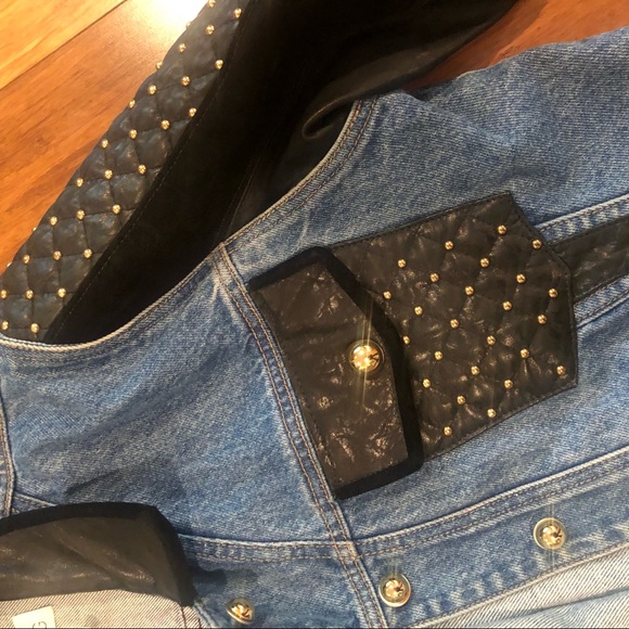 Heavy leather and denim studded jacket - Picture 2 of 6